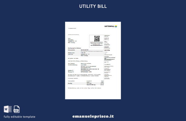 modello word di bolletta delle utenze tedesche Vattenfall in stile verificato